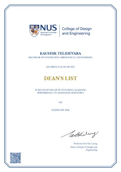 Dean's List certificate