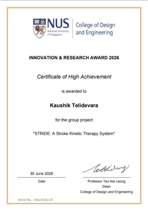 Innovation & Research Award, High Achievement certificate